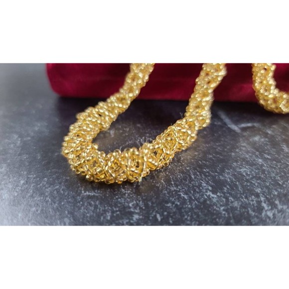 Vintage Woven Gold Tone Beaded Jewelry Set - Picture 8 of 10